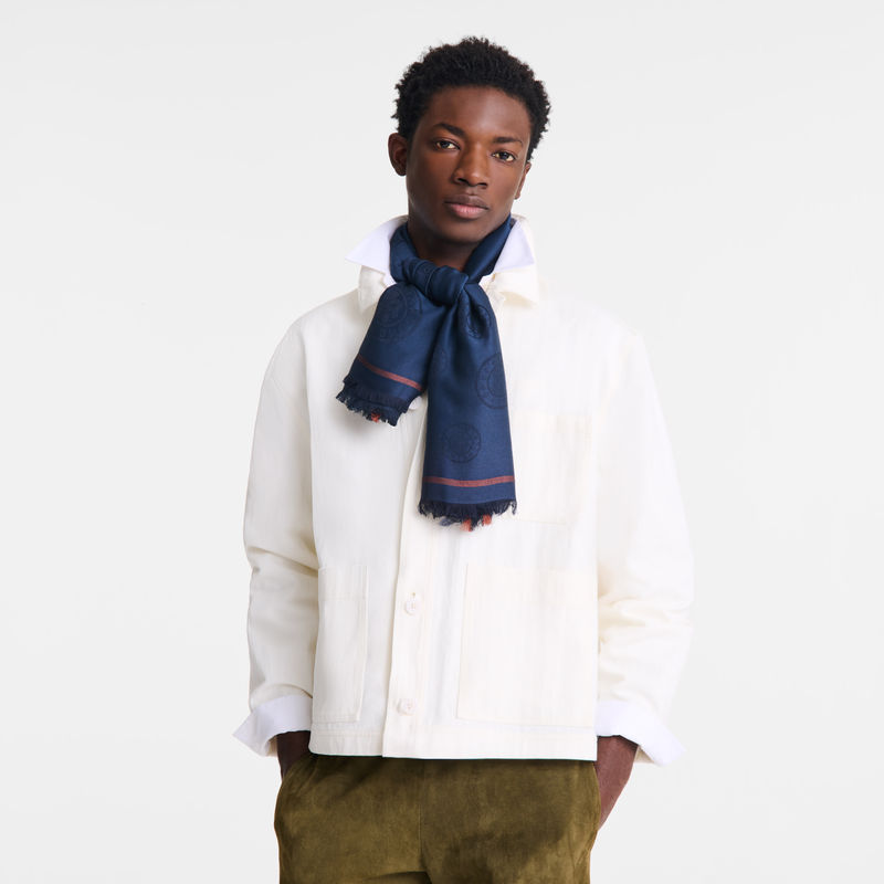 Stole La M&eacute;daille Longchamp , Miscela di cotone - Marine  - View 2 of  3