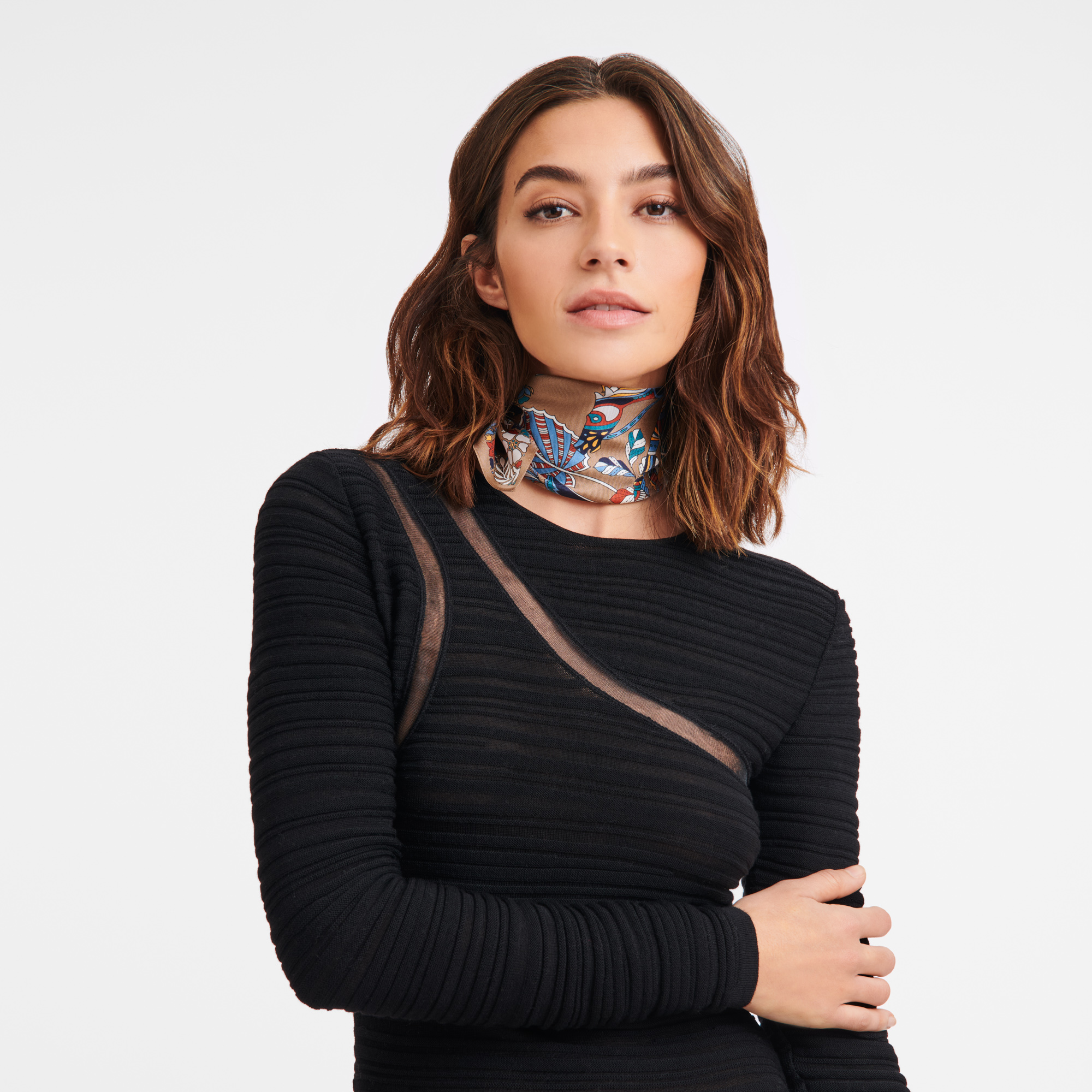 シルクスカーフ 50X50cm, クレイ - ビュー 2:
        2 - 拡大 ロンシャン フォレスト シルクスカーフ 50X50cm, クレイ