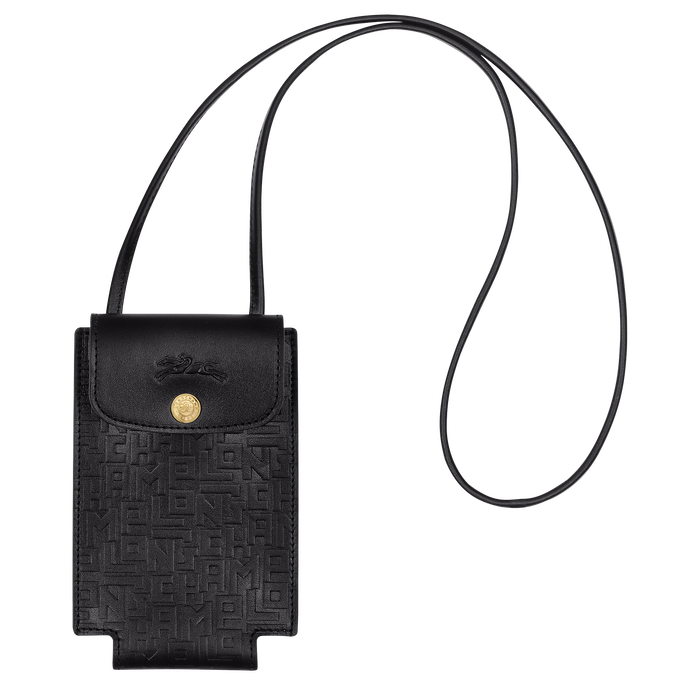 Le Pliage Cuir LGP 裝飾皮革滾邊的手機殼, 黑色
