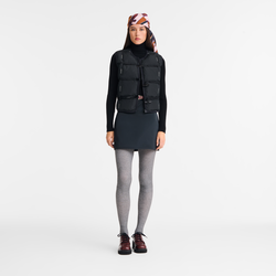 Sleeveless cardigan , Black - Quilted techno-taffeta