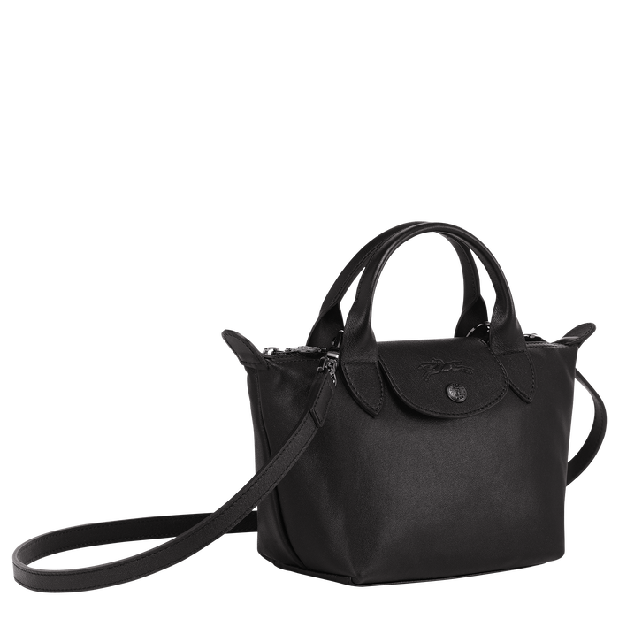 Mini Le Pliage Cuir Leather Top Handle Bag Longchamp Cuir Black bet