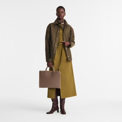 Le Foulonn&eacute; S Briefcase , Taupe - Leather