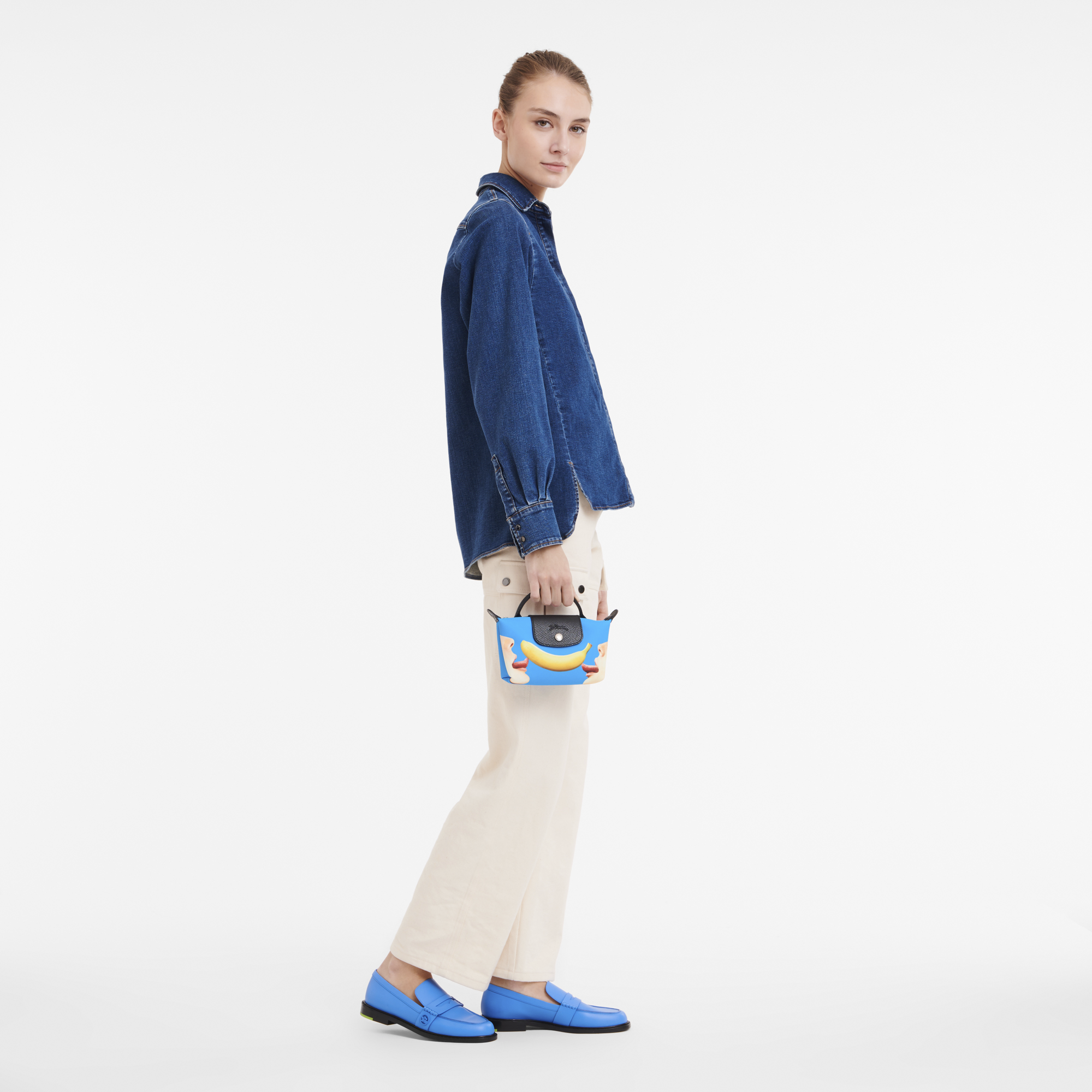 Longchamp x ToiletPaper ポーチ （ハンドル付） ブルー - キャンバス