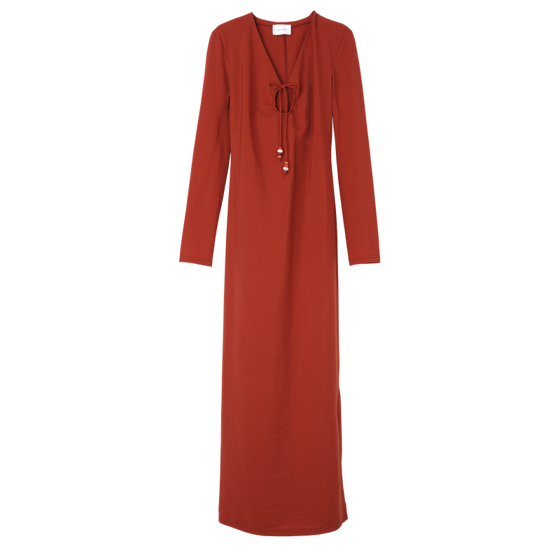 Lange jurk , Bruin - Crêpe  - Weergave 1 van  3