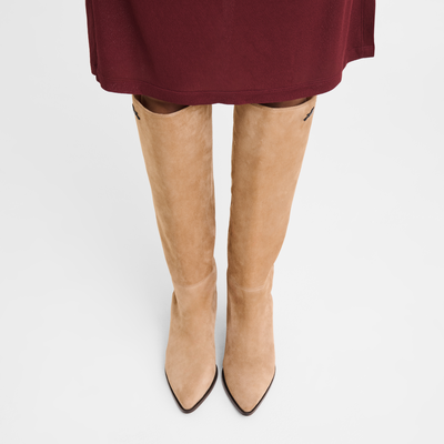 Bottes &agrave; talon Elan , Cuir - Beige