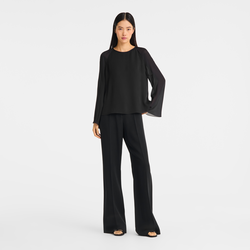 Blouse , Black - Textured crepe