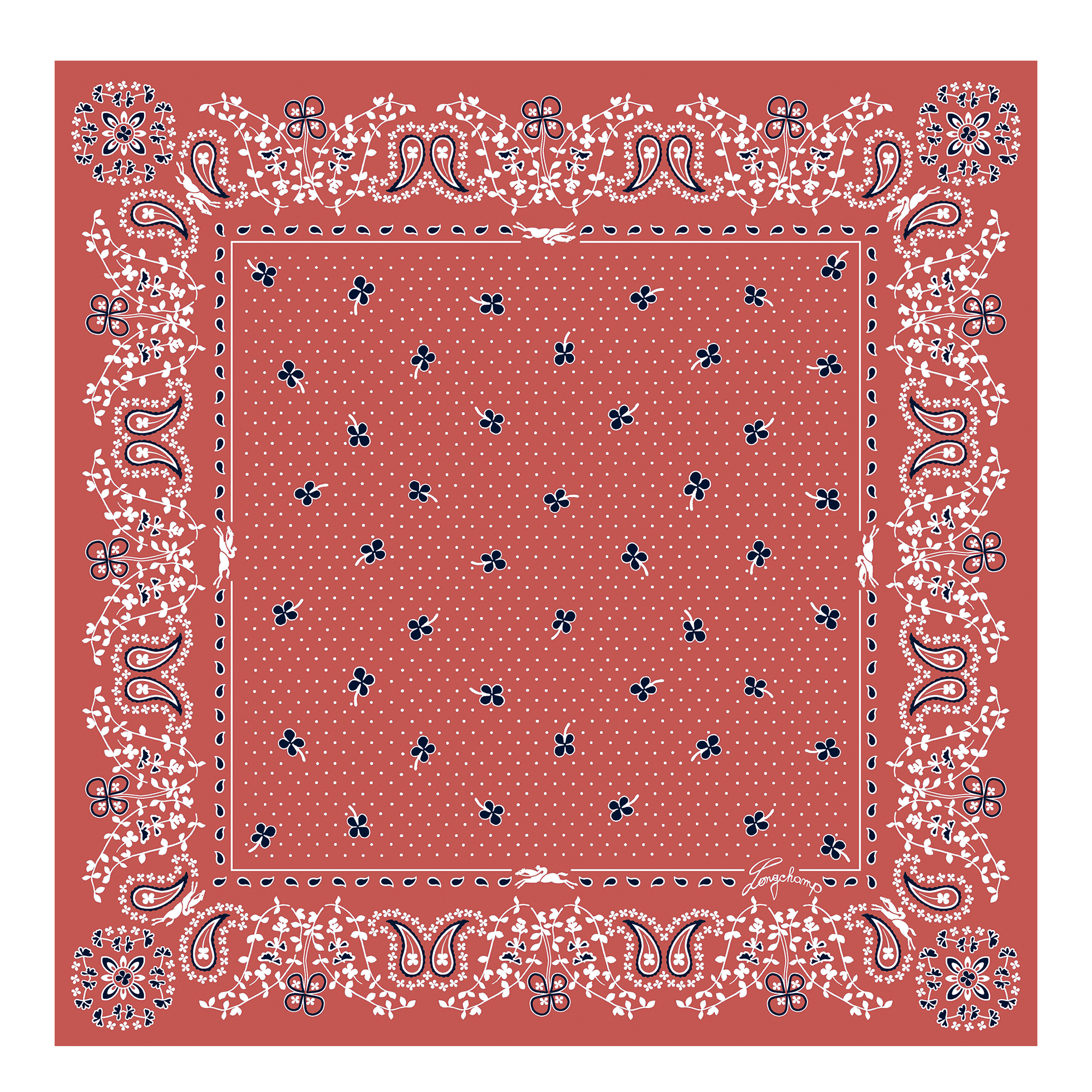 French Bandana Foulard di seta 50,  Corallo
