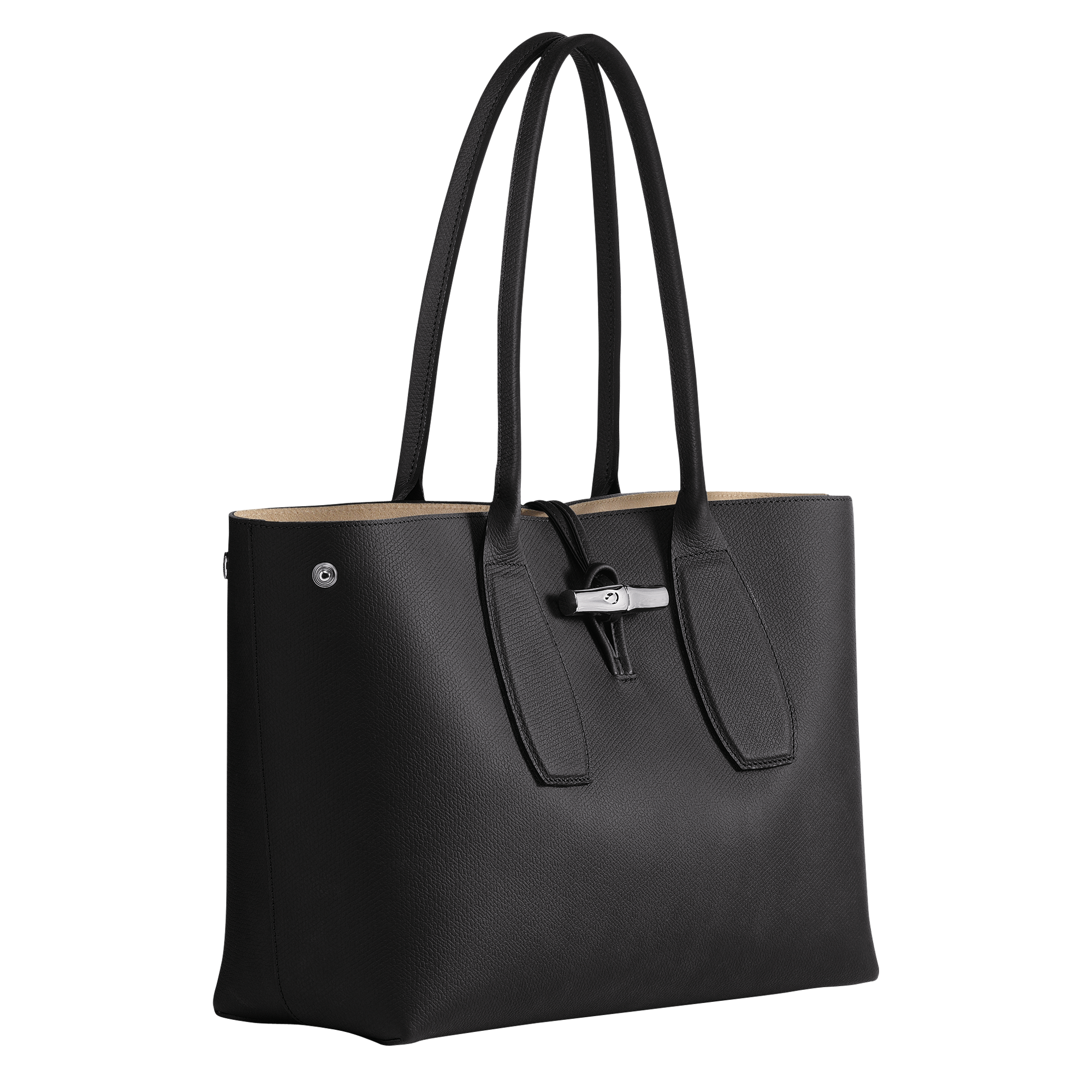 Longchamp Roseau Top Handle Leather Tote Bag Handbag Black Made in France