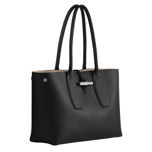 Longchamp Roseau Large Patent Leather Box Tote in Black