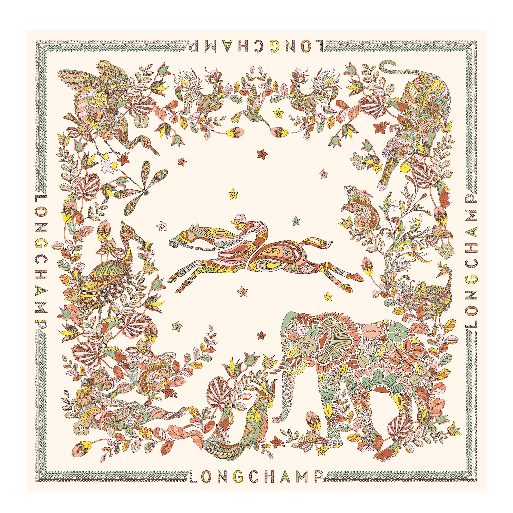 Longchamp Le Pliage silk twill square scarf ecru