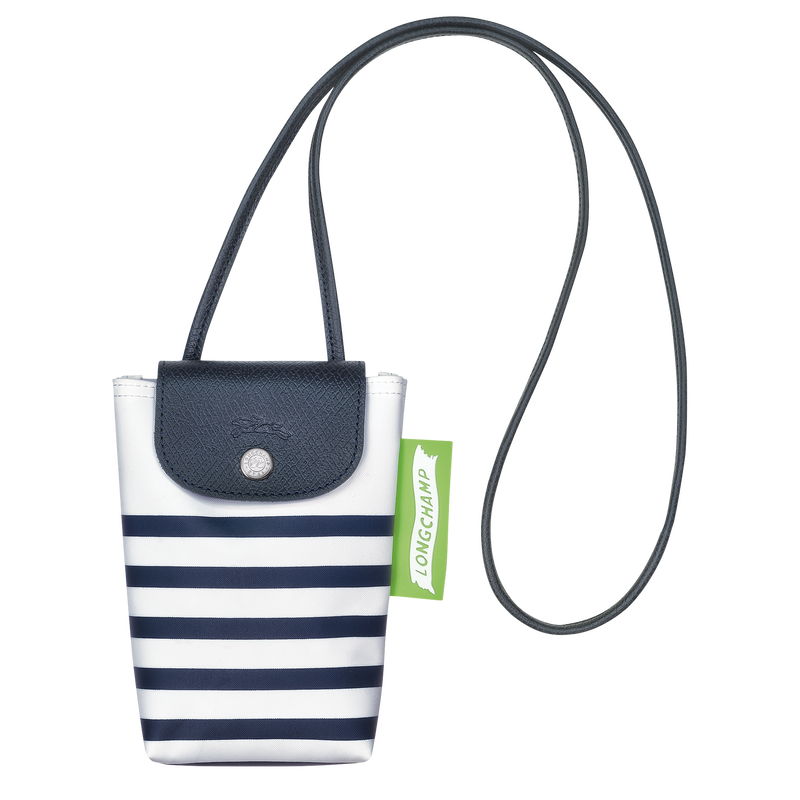 Collection Funda de teléfono cordón de piel Tejido - Azul Marino/Blanco (34201HDF165) | Longchamp ES
