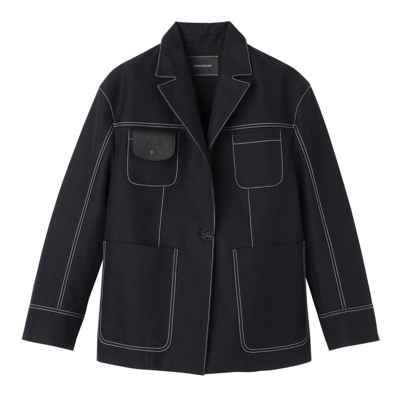 Topstitching straight jacket Black - Gabardine | Longchamp AZ