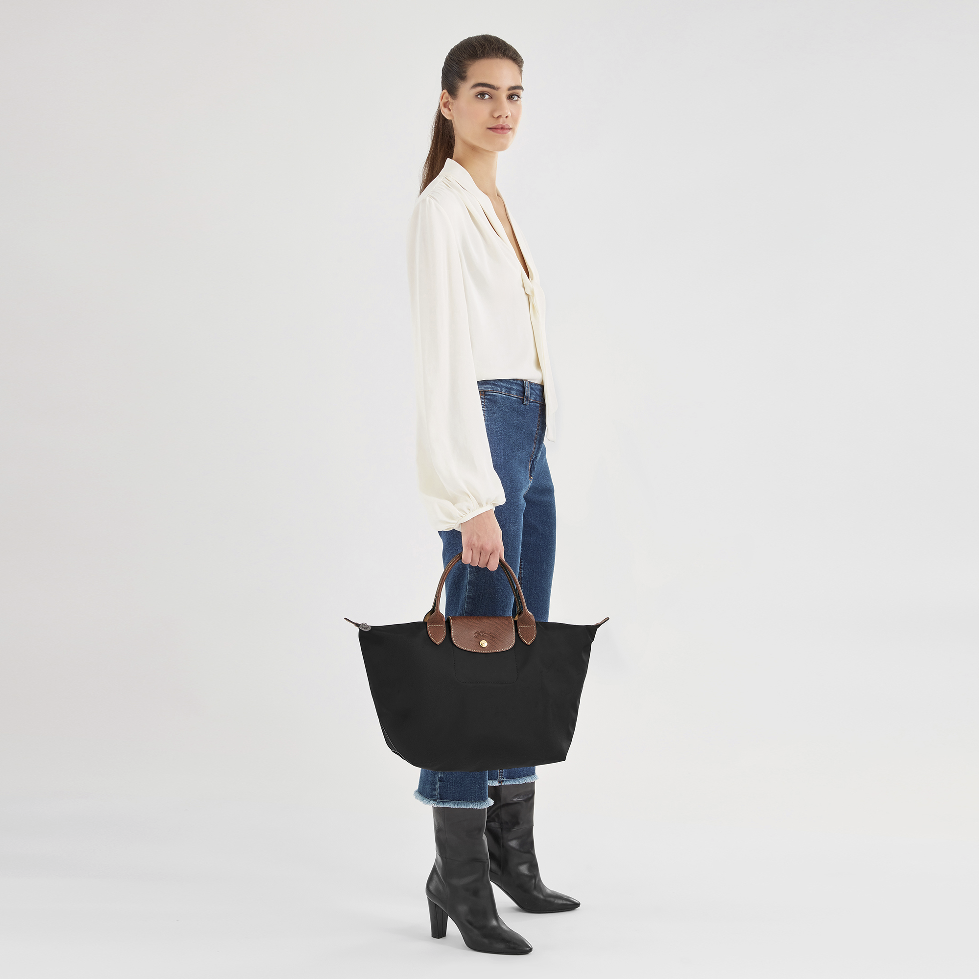 Longchamp Madeleine Black Leather Top Handle Satchel Shoulder Bag