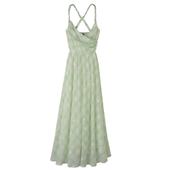 Long dress , Aqua Green - Vichy jacquard embroidered