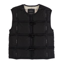 Sleeveless cardigan , Black - Quilted techno-taffeta