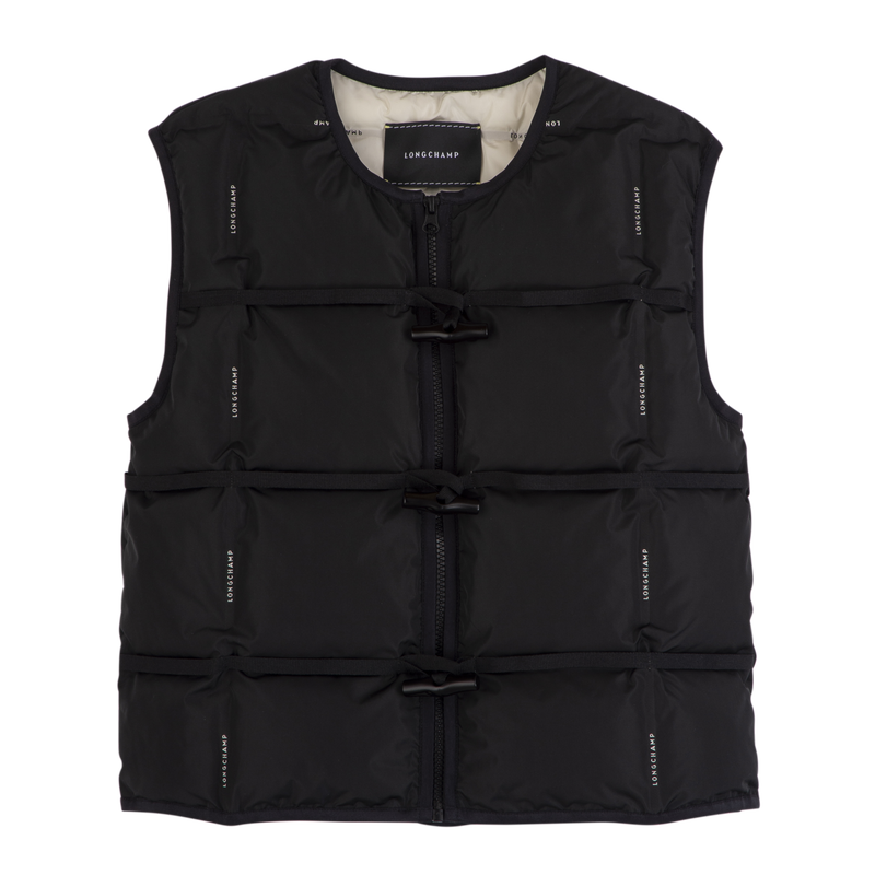 Sleeveless cardigan , Black - Quilted techno-taffeta  - View 1 of  4