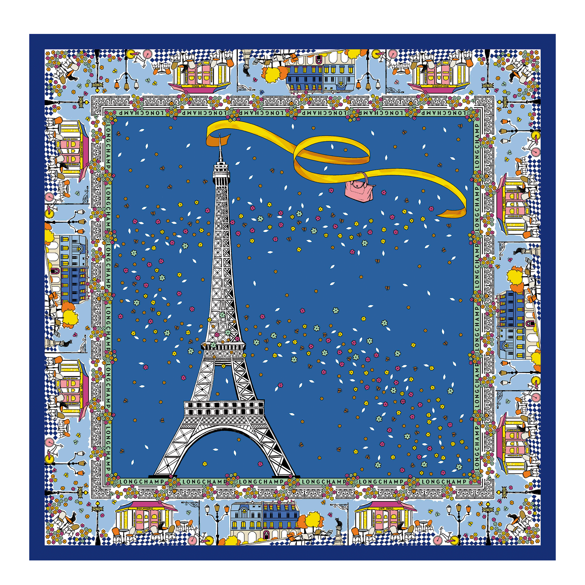 Le Pliage 在巴黎 絲質圍巾, 矢車菊藍