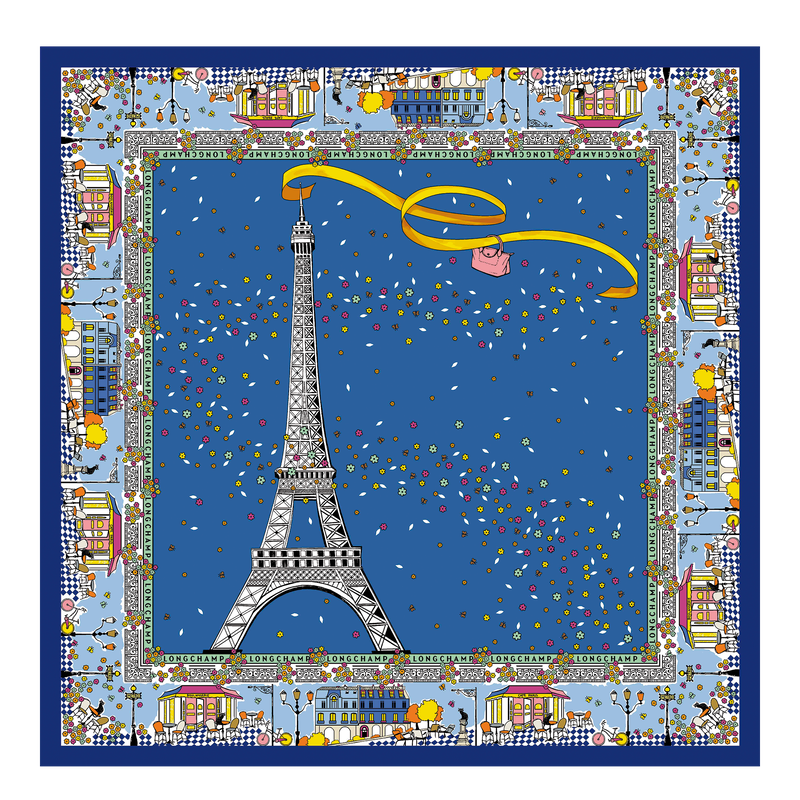 파리에서의 르 플리아쥬 실크 스카프 , 수레국화 - 실크  - 1 이미지 보기 2