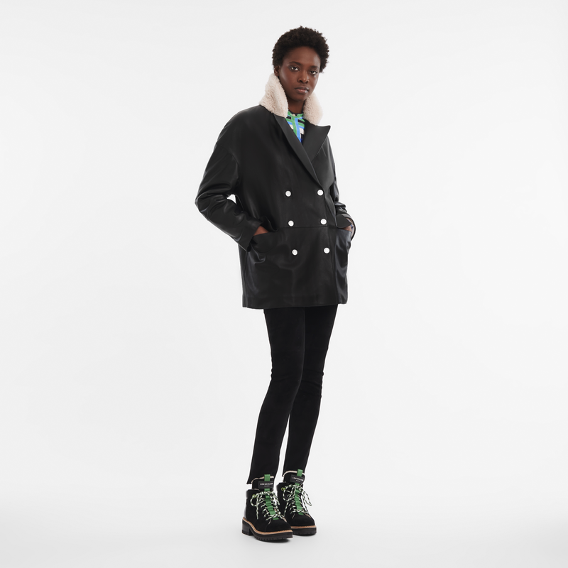 Mens black leather new arrivals peacoat