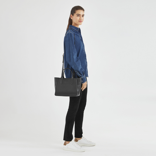 M black leather Pocket tote bag