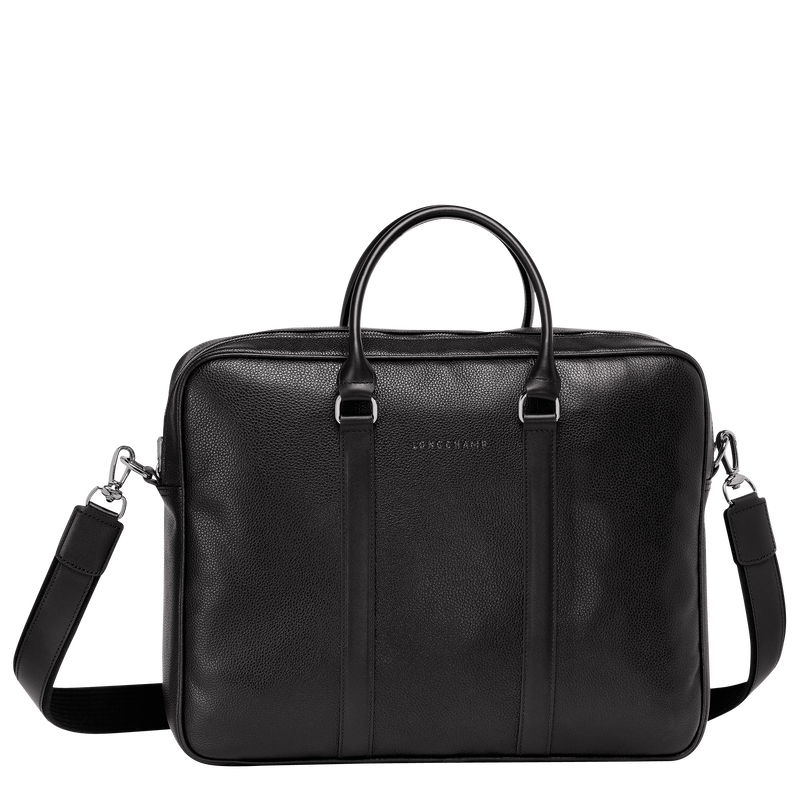 Le Foulonn M Briefcase Black Leather Longchamp US