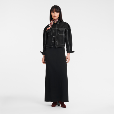 Topstitching short jacket , Black - Gabardine