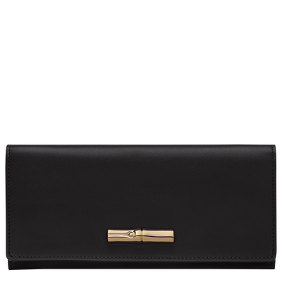 Portefeuille long &agrave; rabat Le Roseau , Cuir - Noir