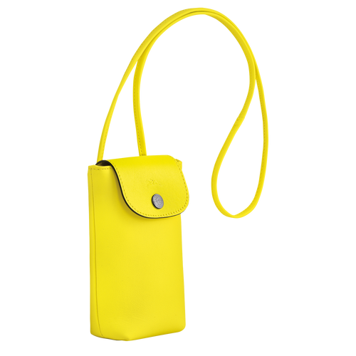 Le Pliage Xtra Phone case with leather lace , Lemon - Leather - View 3 of  4