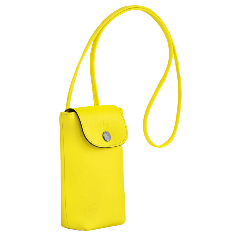 Le Pliage Xtra Phone case with leather lace , Lemon - Leather  - View 3 of  4