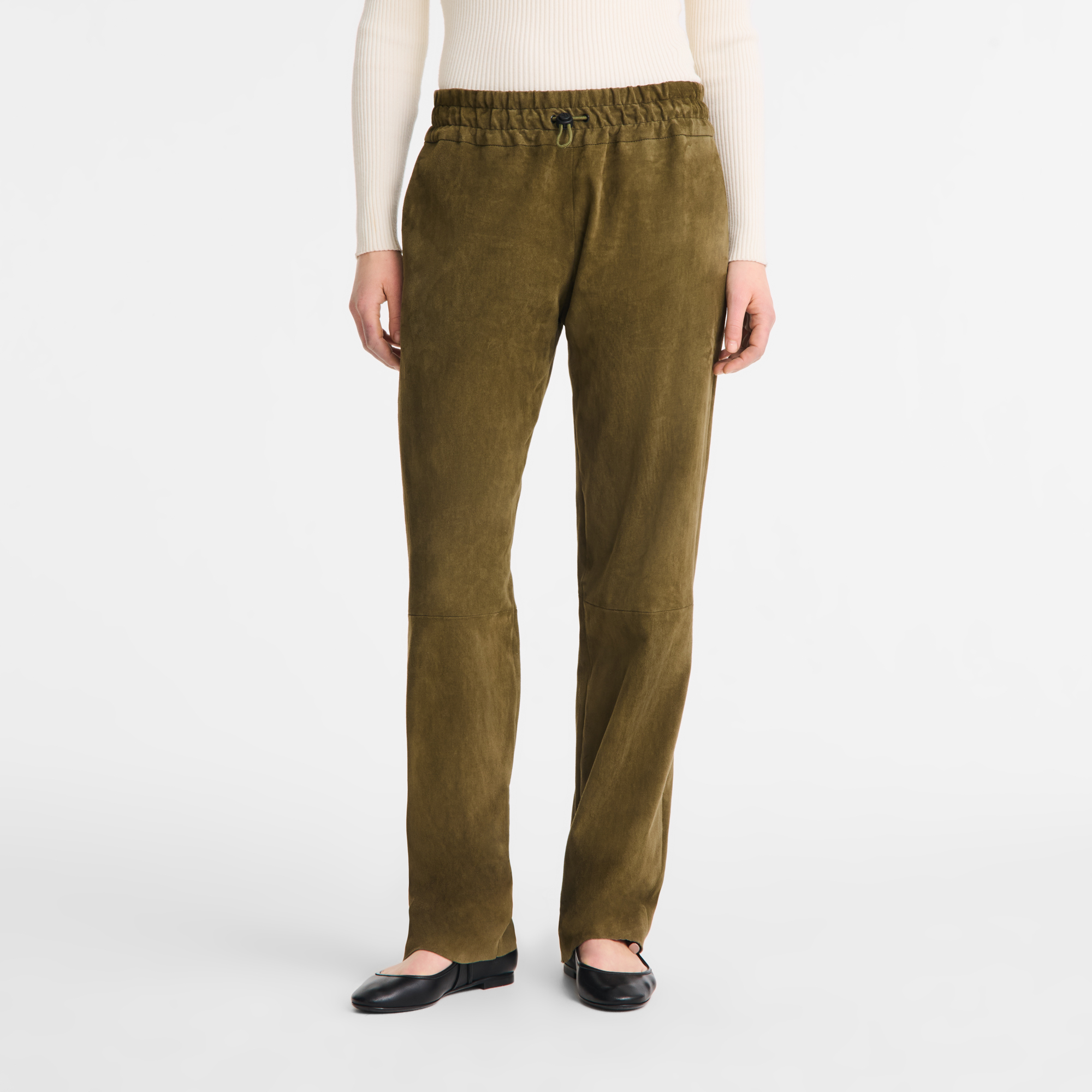 Leather straight pants, Khaki - View 4 of
5 - zoom in null Leather straight pants, Khaki
