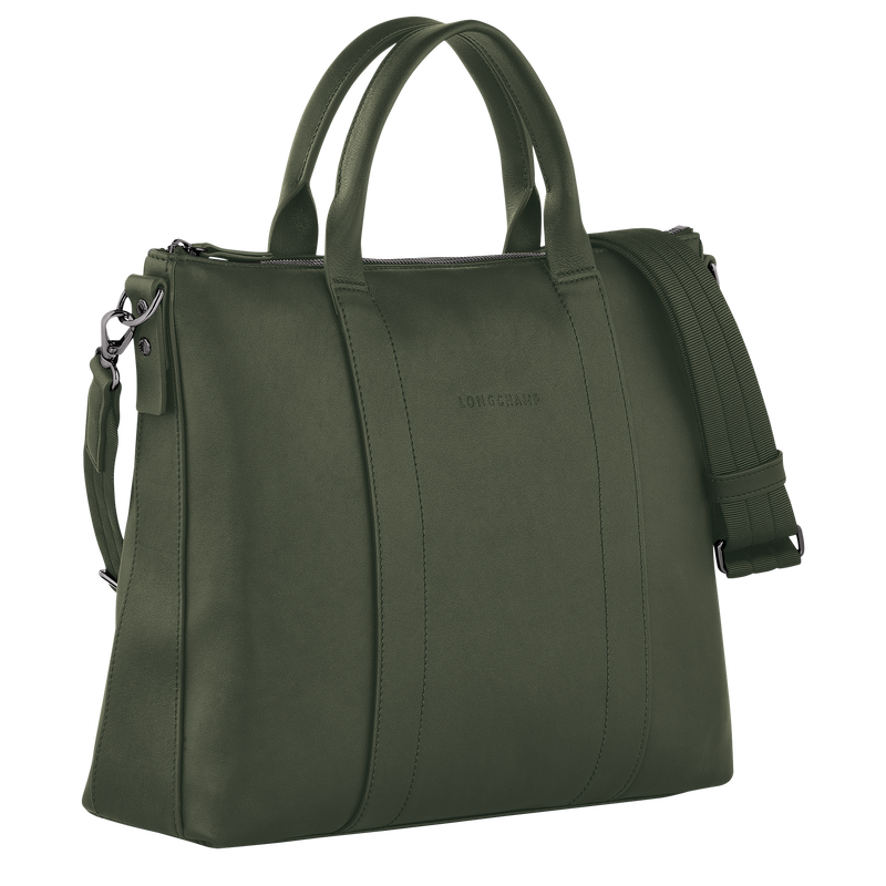 Longchamp 3D Briefcase Khaki Leather Longchamp AU