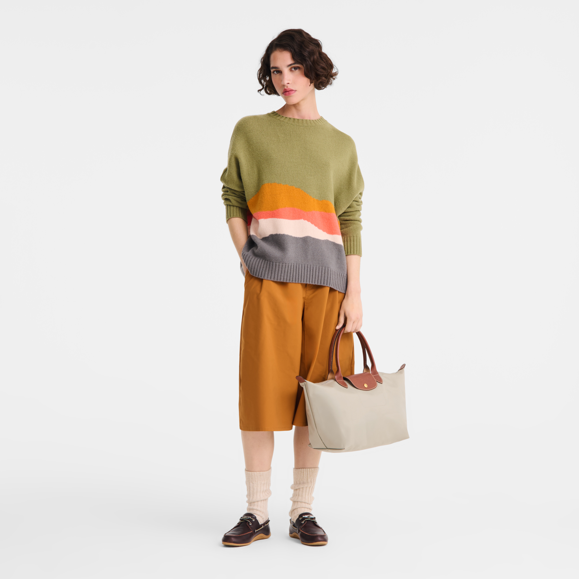 Le Pliage Original Bolso con asa superior L, Gris Piedra