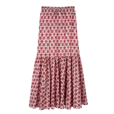 Langer Rock , Schleier mit Vichy-Print - Rouge