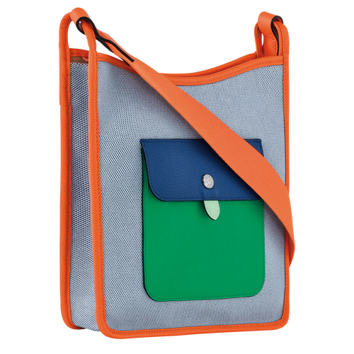 Le Foulonné Zipped crossbody bag L, Blue/Orange