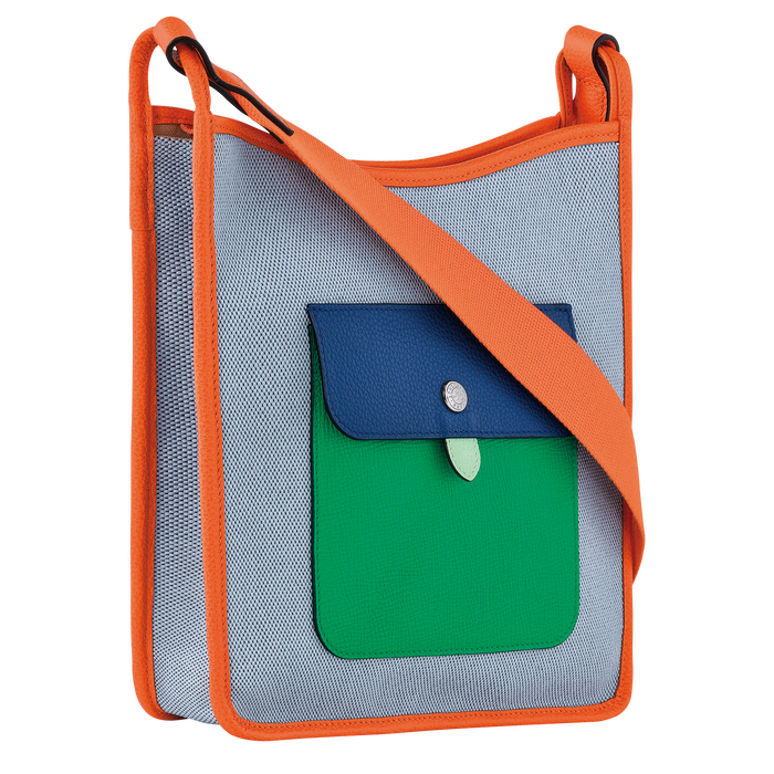 Le Foulonné Zipped crossbody bag L, Blue/Orange