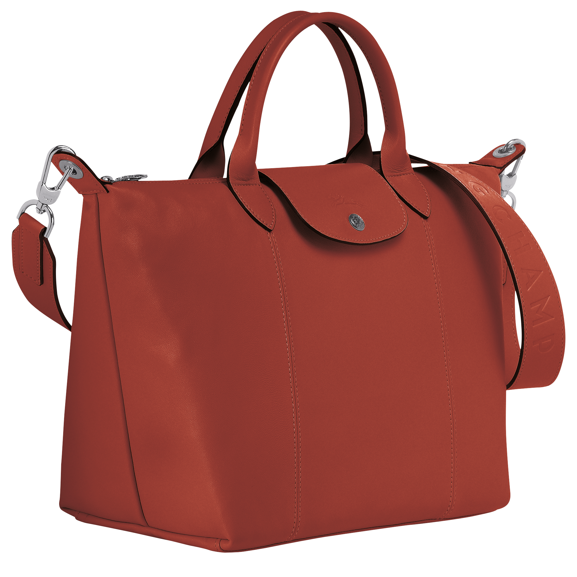 longchamp le pliage cuir medium leather top handle tote