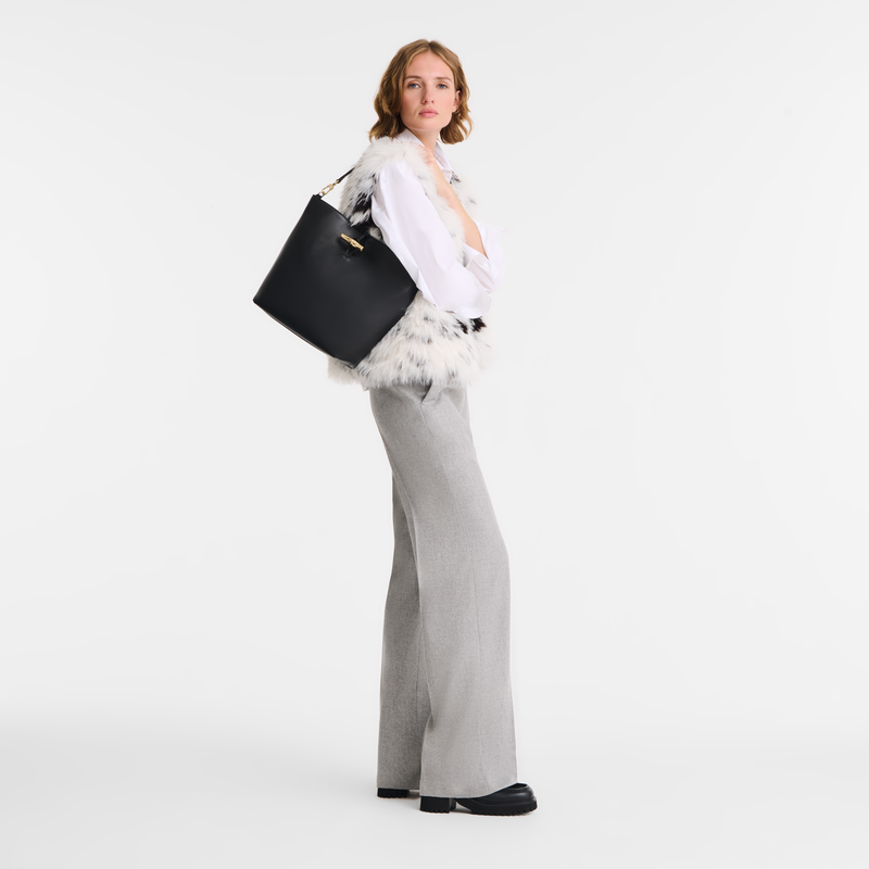 ル ロゾ M ホーボーバッグ 黒 - レザー | ロンシャン JP