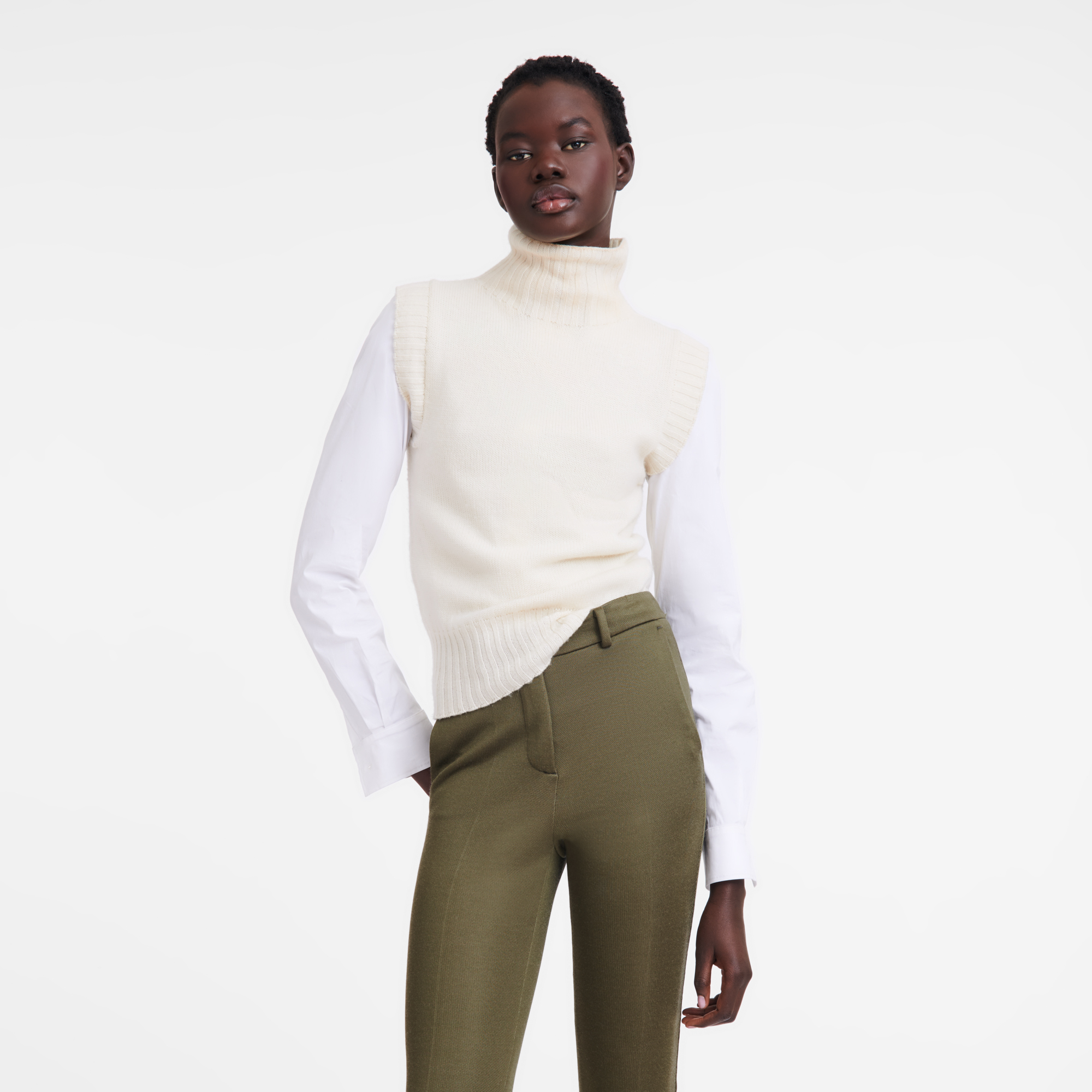 High collar no sleeve jumper Ecru Knit Longchamp NO