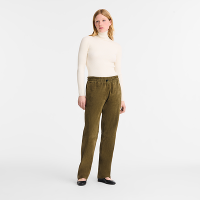 Leather straight pants , Khaki - Leather