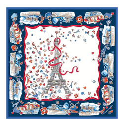 Equestrian Tower Silk scarf 50 , Ecru - Silk