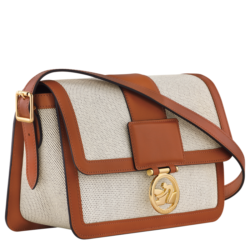 Box-Trot Crossbodytas M , Cognac - Canvas  - Weergave 3 van  6