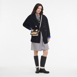Sac bandoulière S Box-Trot , Toile - Paille/Noir