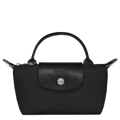 Le Pliage Green Pouch with handle , Black - Recycled canvas