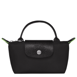 Le Pliage Green Pouch with handle , Black - Recycled canvas
