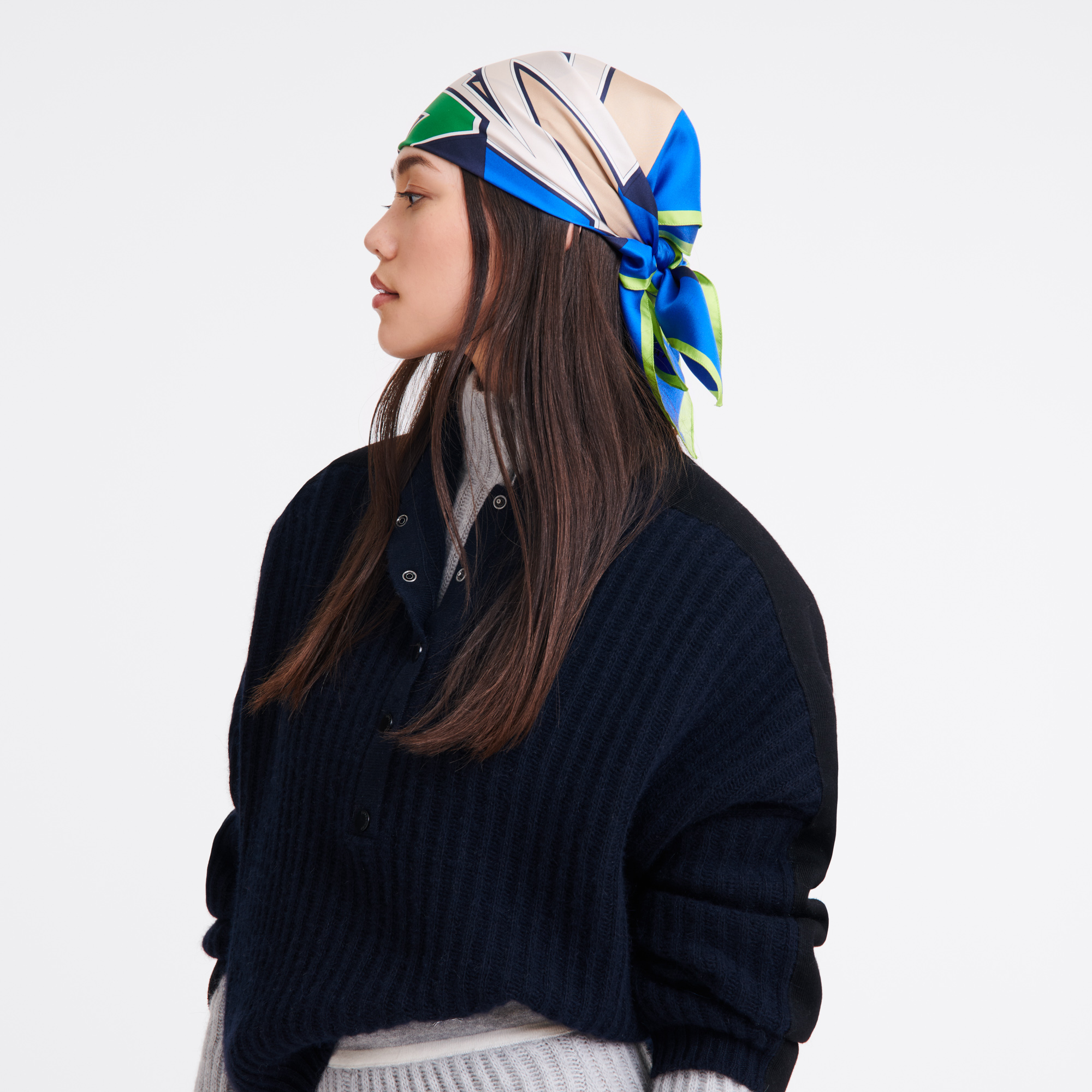 Silk scarf 70, Electric Blue - View 2 of
        2 - zoom in Longchamp University Silk scarf 70, Electric Blue