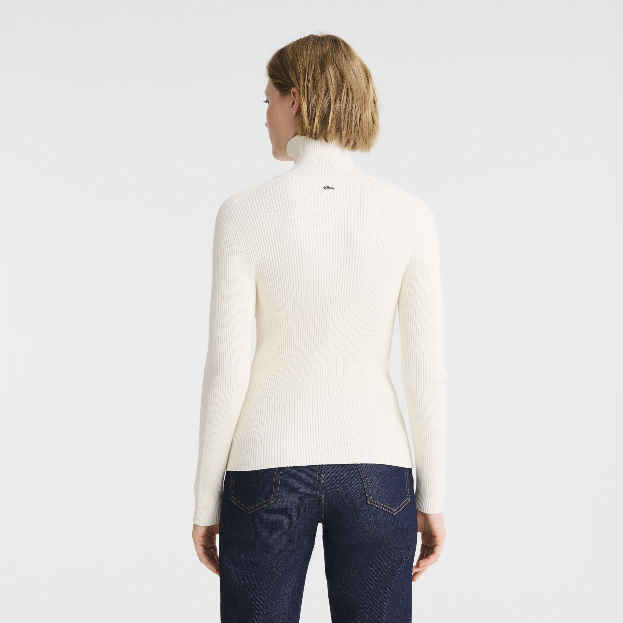 null High collar fitted jumper, Ecru