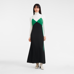 Lange jurk , Groen/Zwart - Crêpe de Chine