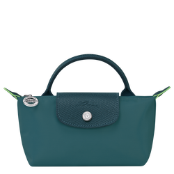 Le Pliage Green Pouch with handle , Peacock - Recycled canvas
