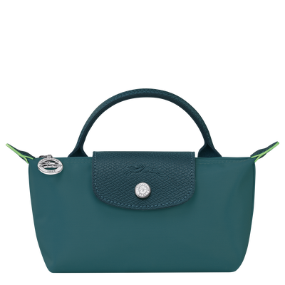 Le Pliage Green Pouch with handle , Peacock - Recycled canvas