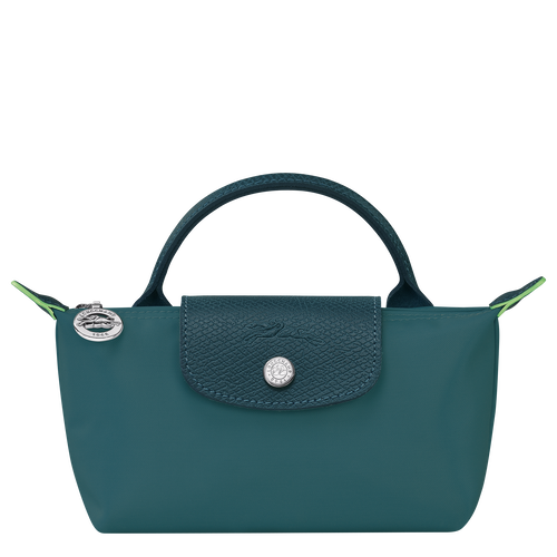 Le Pliage Green Pouch with handle , Peacock - Recycled canvas - View 1 of  4
